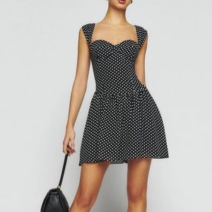 Reformation NWOT Taiga Black Polka Dot Mini Dress Size 4